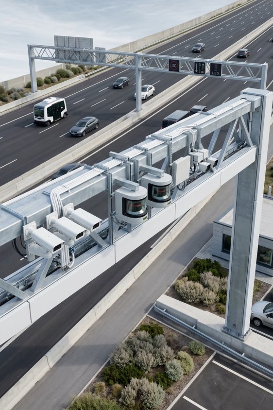 Gantry with roadside tolling sensors